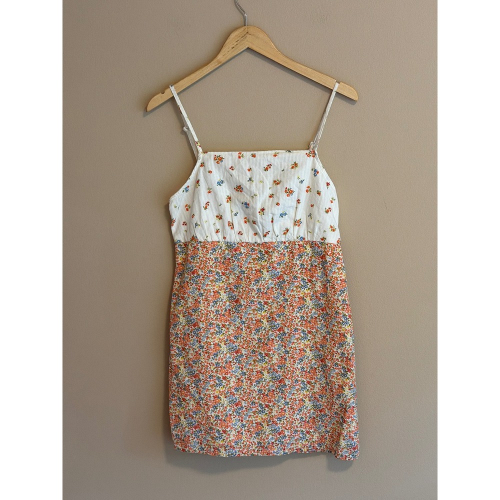 American Eagle Floral Mini Dress‎ White Orange Ditsy Cottagecore Smocked Medium